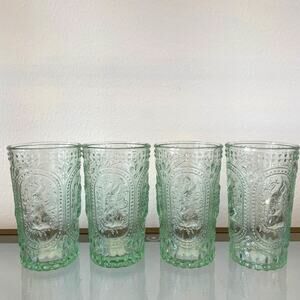 Easter Bunny Embossed Hobnail Victorian Heavy Drinking Glasses Set 4 Green New